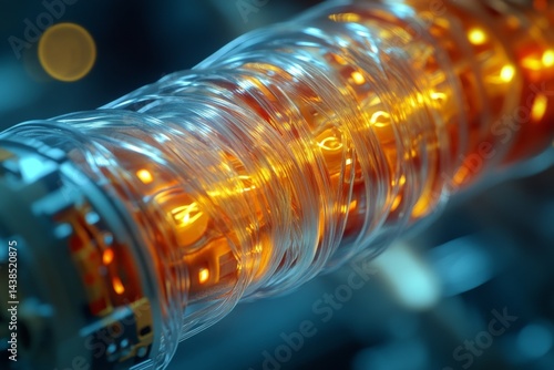 Closeup of industrial coil with glowing orange elements