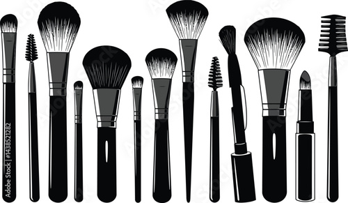 Black and White Makeup Brush Vector Graphic Set