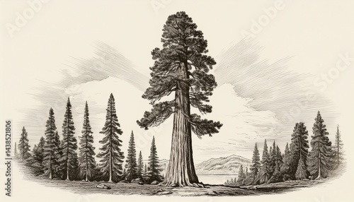 Wallpaper Mural sequoia in engraving style sequoia is the tallest tree on earth vintage botanical illustration on a light isolated background hand drawn illustration Torontodigital.ca