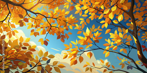 Autumn Leaves Against a Bright Blue Sky
