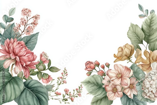 Floral arrangement showcasing diverse blossoms and leaves in a delicate pastel color palette