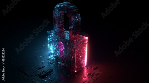 Glowing Digital Lock Made of Code Fragments