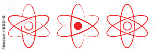 Set of atom icons. Atom icon with orbiting electrons in a simplified structure.
