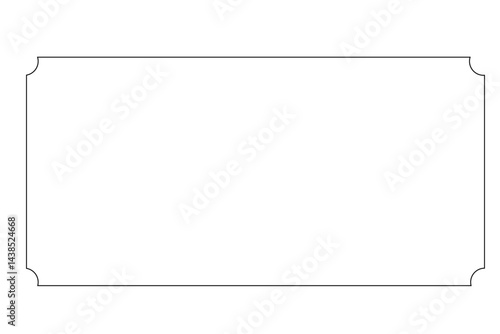 Blank vintage frame outline with decorative corners, empty rectangular border on white background for design