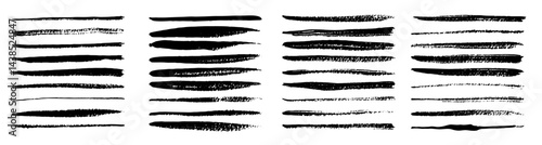 black brushstroke vector set, abstract brush texture on transparent background. Graphic element for design
