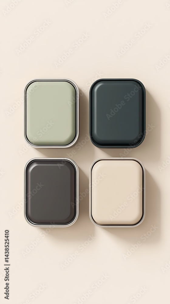 Four Pastel Color Sample Paint Palette Set on Cream Background, Closeup Shot Four Pastel Color Sample Paint Palette Set on Cream Background, Closeup Shot