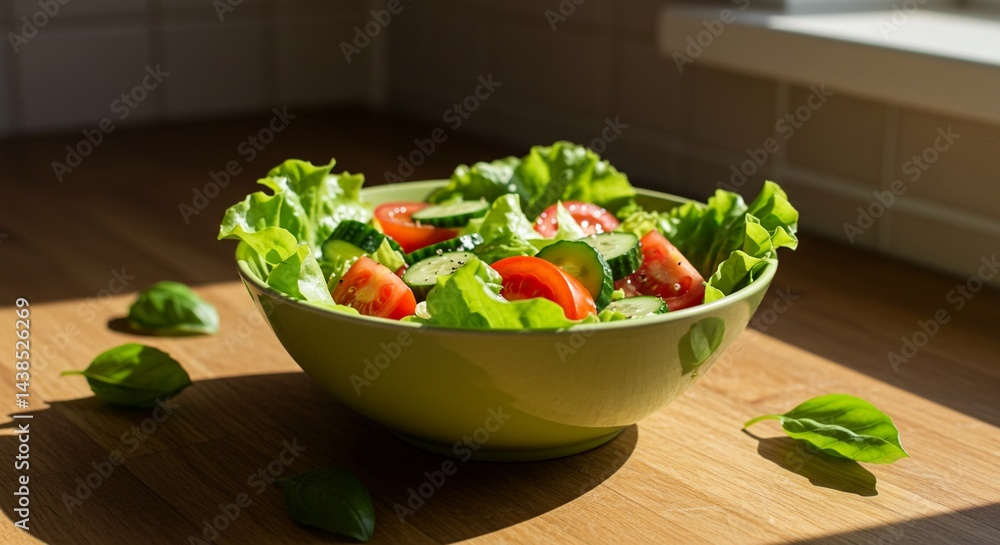Fresh and Healthy Salad Bowl on Wooden Table Fresh and Healthy Salad Bowl on Wooden Table