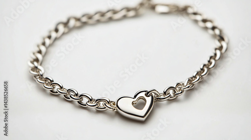 Wallpaper Mural A silver chain bracelet with a heart charm on a white background, product photography. Torontodigital.ca