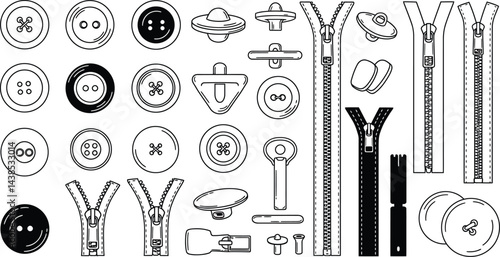 Black and White Vector Buttons and Zippers