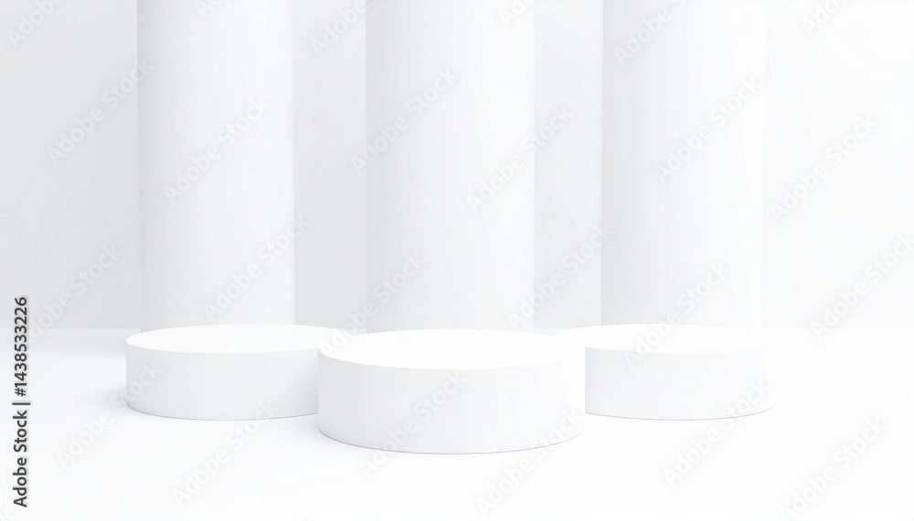 Minimalist display setup for product photography studio environment white background clean aesthetic Minimalist display setup for product photography studio environment white background clean aesthetic