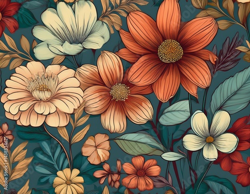 Wallpaper Mural flowers seamless pattern background vintage style illustration Torontodigital.ca