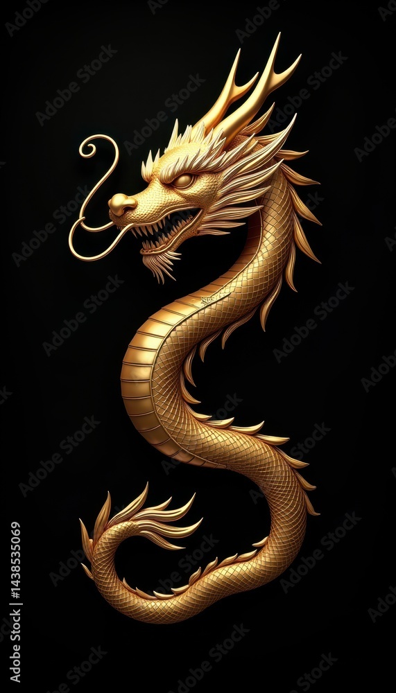 Obraz premium Majestic Golden Dragon: A Symbol of Power and Good Fortune