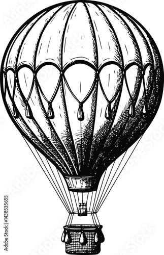 Black and White Hot Air Balloon Vector Illustration