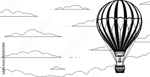 Black and White Hot Air Balloon Vector Illustration