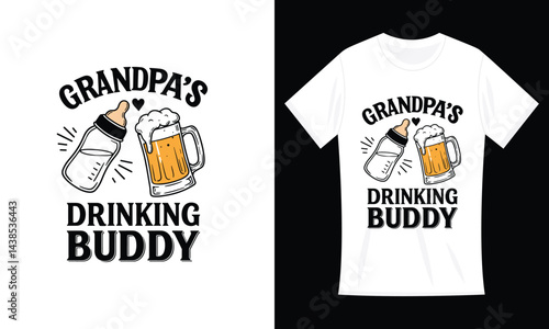 Grandpa's Drinking Buddy Bodysuit Funny Newborn Announcement Baby Boy Cute Girl T-shirt
