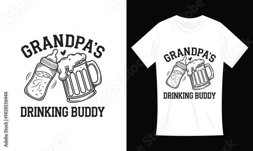 Grandpa's Drinking Buddy Bodysuit Funny Newborn Announcement Baby Boy Cute Girl T-shirt