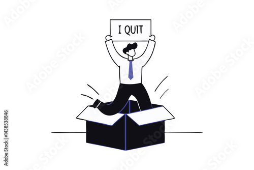 Businessman Carrying Box and Quit Job Sign After Resignation or Career Change