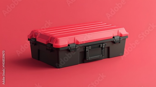 Red Top Black Bottom Toolbox on Red Background Industrial Look Minimal Design