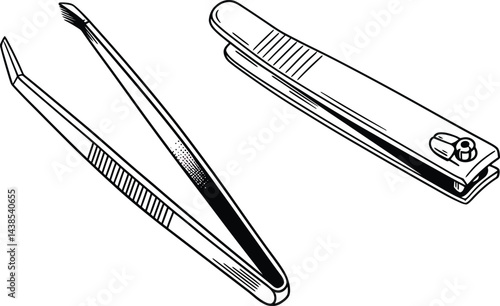 Black and White Vector Tweezers and Nail Clippers