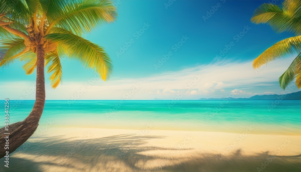 Obraz premium beautiful tropical blurred beach background with palm tree summer