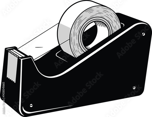 Black and White Vector Tape Dispenser and Roll