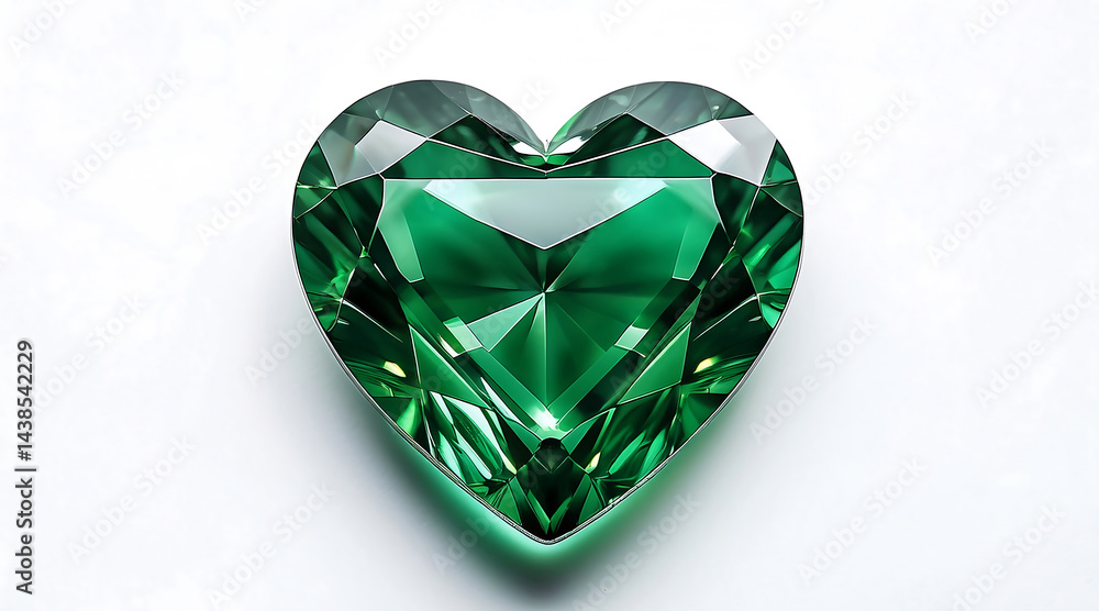 Fototapeta premium Green Heart Shaped Diamond on a White Background