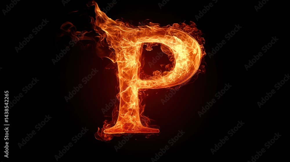 Fiery letter P on black background, alphabet fire Fiery letter P on black background, alphabet fire