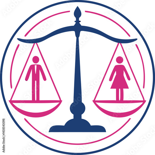 Wallpaper Mural Logo design with scales of justice and pink and blue silhouettes for gender equality in a minimalist circular emblem vector graphic Torontodigital.ca