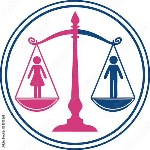 Wallpaper Mural Logo design with scales of justice and pink and blue silhouettes for gender equality in a minimalist circular emblem vector graphic Torontodigital.ca