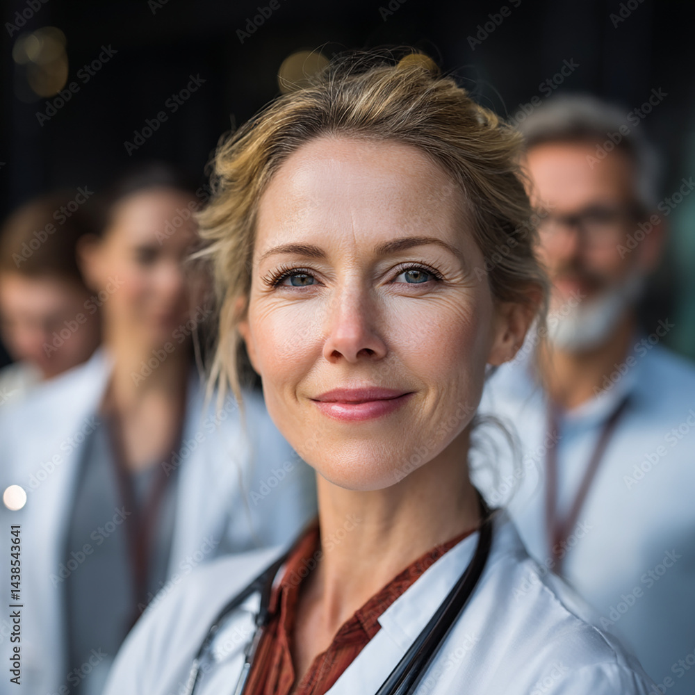 femme docteur et son équipe dans un hôpital. IA Generated