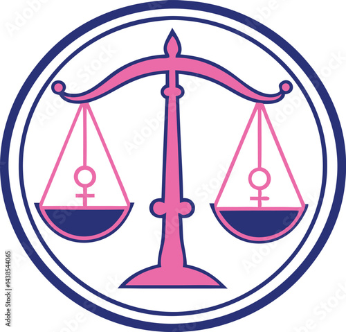 Wallpaper Mural Logo design with scales of justice and pink and blue silhouettes for gender equality in a minimalist circular emblem vector graphic Torontodigital.ca