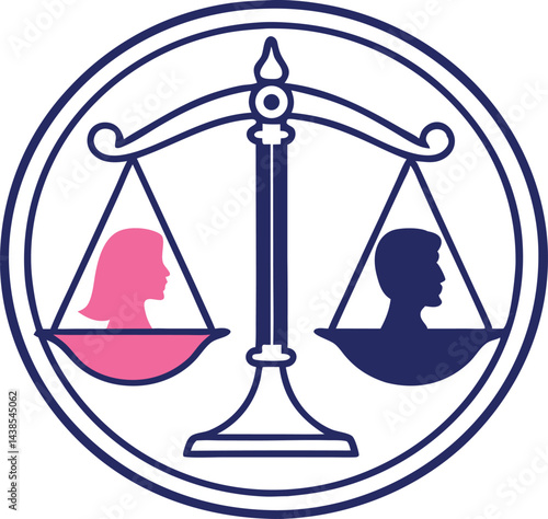 Wallpaper Mural Logo design with scales of justice and pink and blue silhouettes for gender equality in a minimalist circular emblem vector graphic Torontodigital.ca