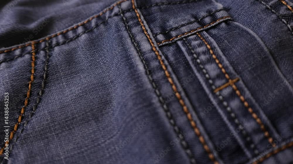 Blue jeans with double stitching, even seams on the pockets of jeans Blue jeans with double stitching, even seams on the pockets of jeans