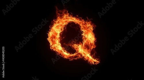 Fiery letter Q, dark background, alphabet fire, design element