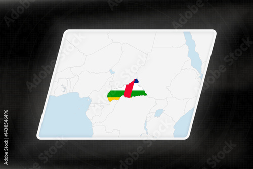 Central African Republic Highlighted in Flag Colors on Geographic Map.