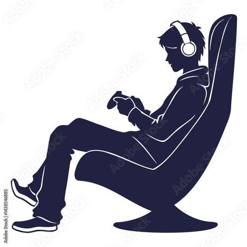 Reclining Gaming Chair with Gamer and Controller Silhouette