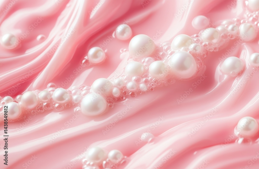 Pink cream texture with pearls and bubbles Pink cream texture with pearls and bubbles