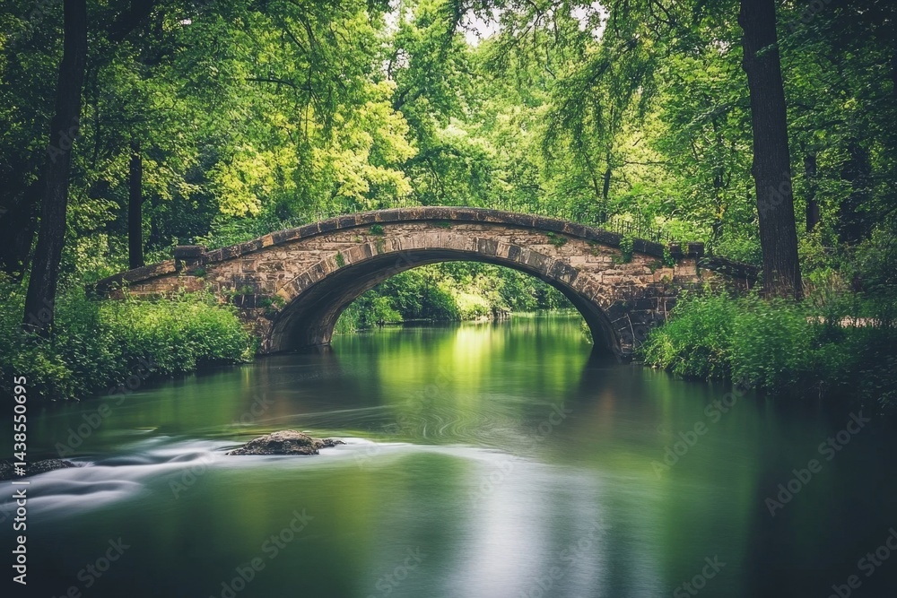 Serene stone arch bridge over tranquil forest stream Serene stone arch bridge over tranquil forest stream