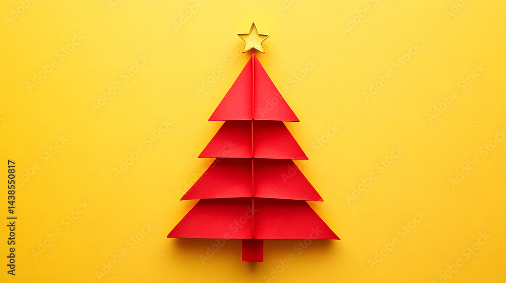 Fototapeta premium christmas, tree, card, xmas, holiday, decoration, celebration, design, vector, paper, new, illustration, year, winter, greeting, merry, season, star, christmas tree, green, origami, shape, symbol, wal