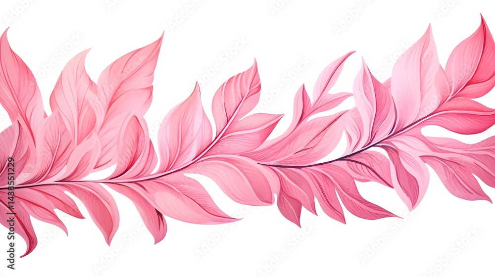 Obraz premium Tropical Pink Leaf Border Decoration: Hand-Drawn Watercolor Illustration