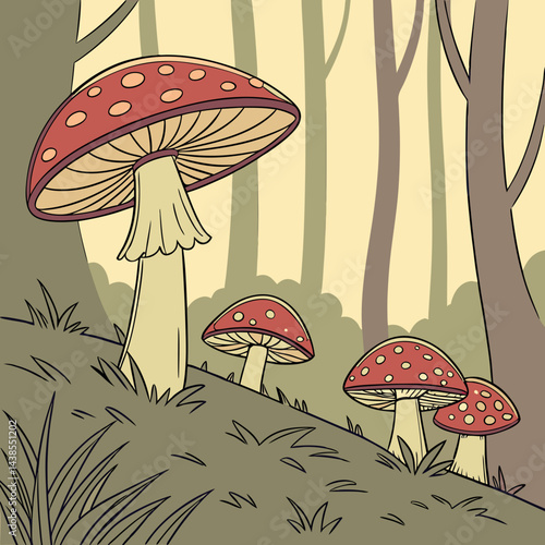 vector illustration of mushrooms in the forest