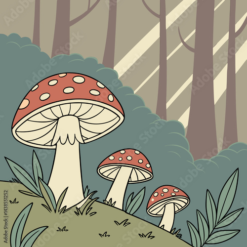 vector illustration of mushrooms in the forest