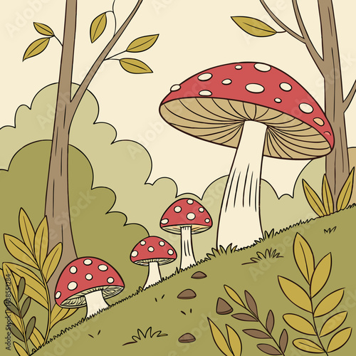 vector illustration of mushrooms in the forest