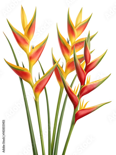 Tropical heliconia flower arrangement on transparent background