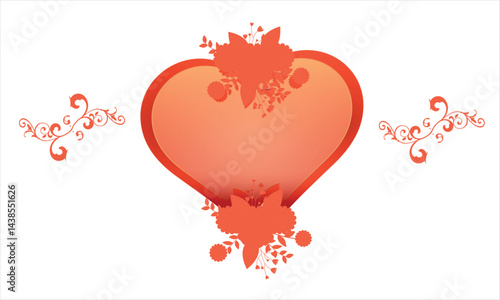 Red heart with floral decorations for romantic celebration or Mother's Day greeting