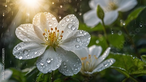 white flower with water drops