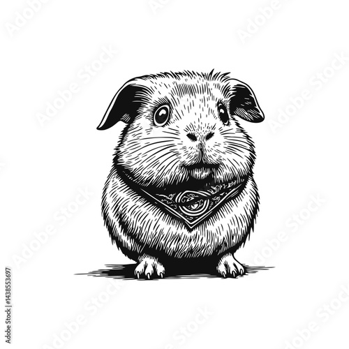 Cute Guinea Pig Illustration. Fluffy guinea pig with a sweet expression for coloring books, pet-themed designs, and creative projects