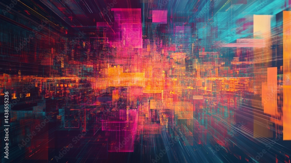 Fototapeta premium Vibrant digital transformation process virtual space abstract art futuristic environment dynamic perspective technology innovation