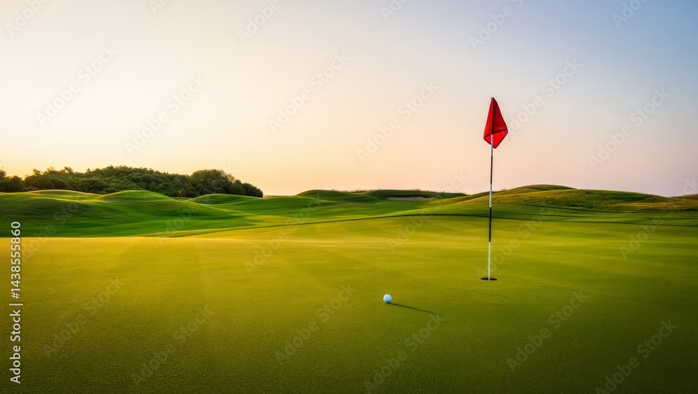 Serene Golf Course Landscape at Golden Hour, AI Generated Serene Golf Course Landscape at Golden Hour, AI Generated