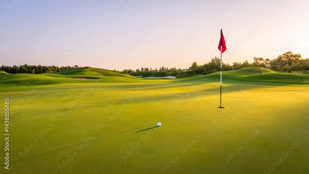 Obraz premium Serene Golf Course Landscape at Golden Hour, AI Generated